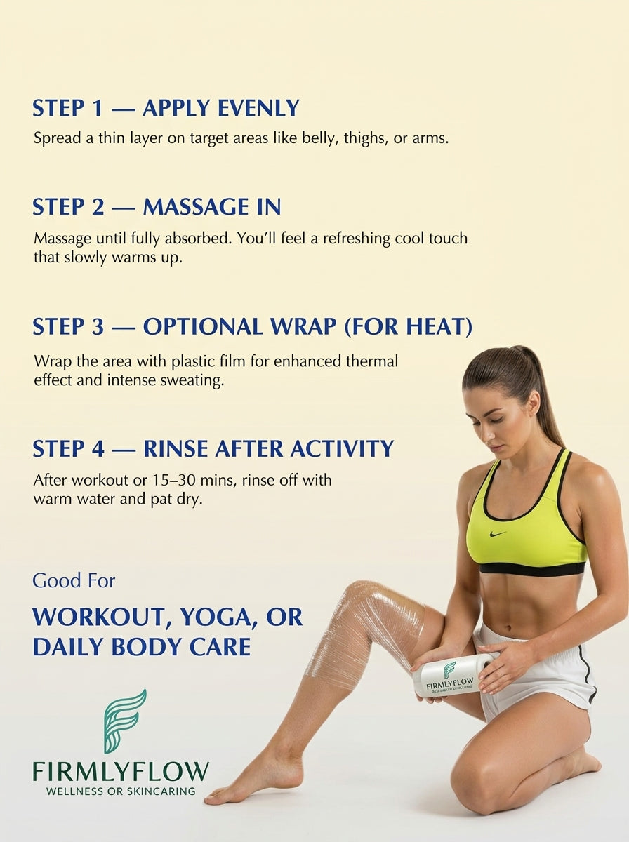 Firmlyflow™ 15-Day Fast-Acting Anti Cellulite Sculpting & Tightening Burn Gold Massage Cream | Cryo Thermo Firming Gold Gel for Belly Thigh But & Arm| WELLENESS，Refreshing Formula | Unisex Body Contouring Treatment for Men & Women |7.05 Oz