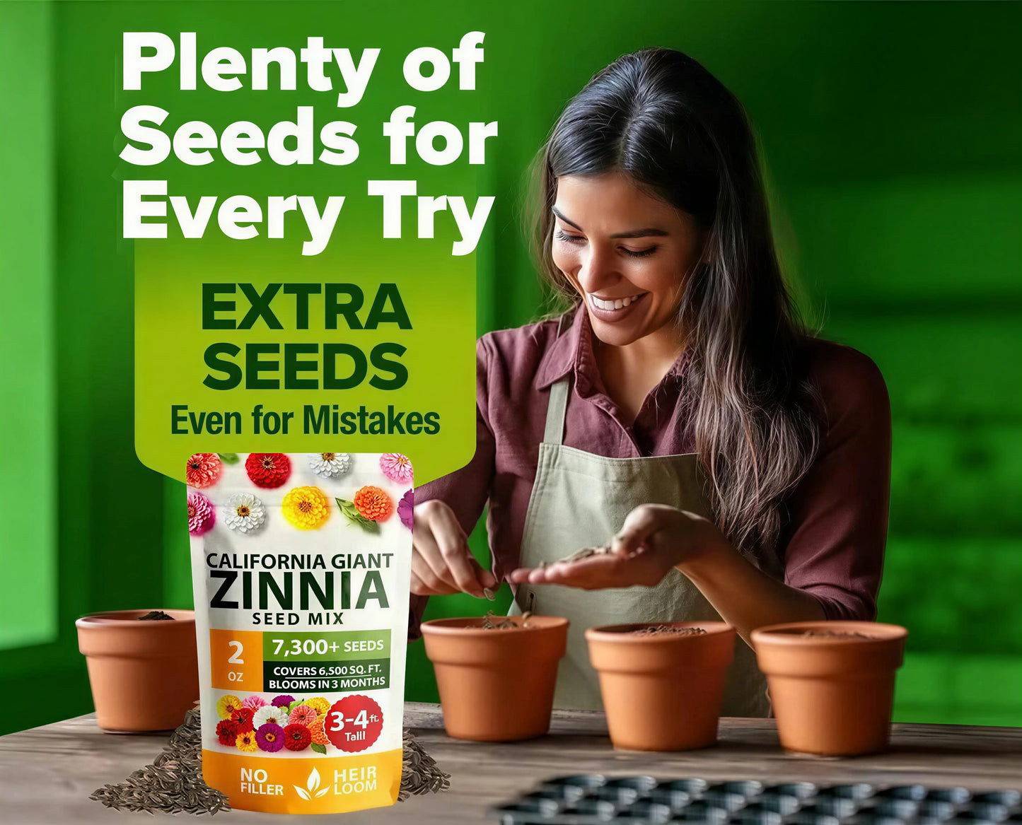 Meet the Zinnia Seeds-the pure, filler-free seeds that turn a bare patch of soil into your own personal flower paradise.